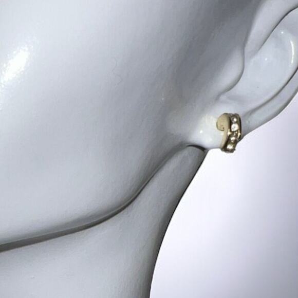 Gold Tone Crescent Sparkle Earrings - Elegant & Sparkling Design - Picture 1 of 7